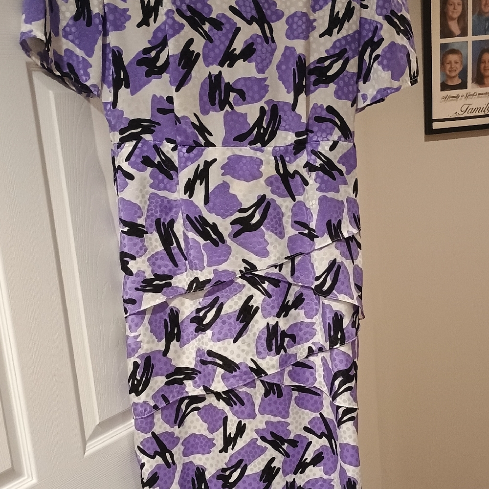 Perceptions Purple And Black Patterned Midi Dress - image 7